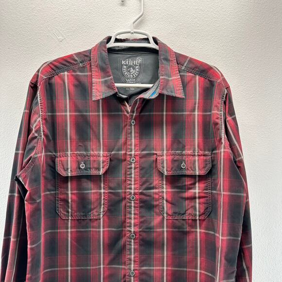 Kuhl Response Eluxur Long Sleeve Button Down Plaid Shirt Red Black Large - Picture 3 of 13
